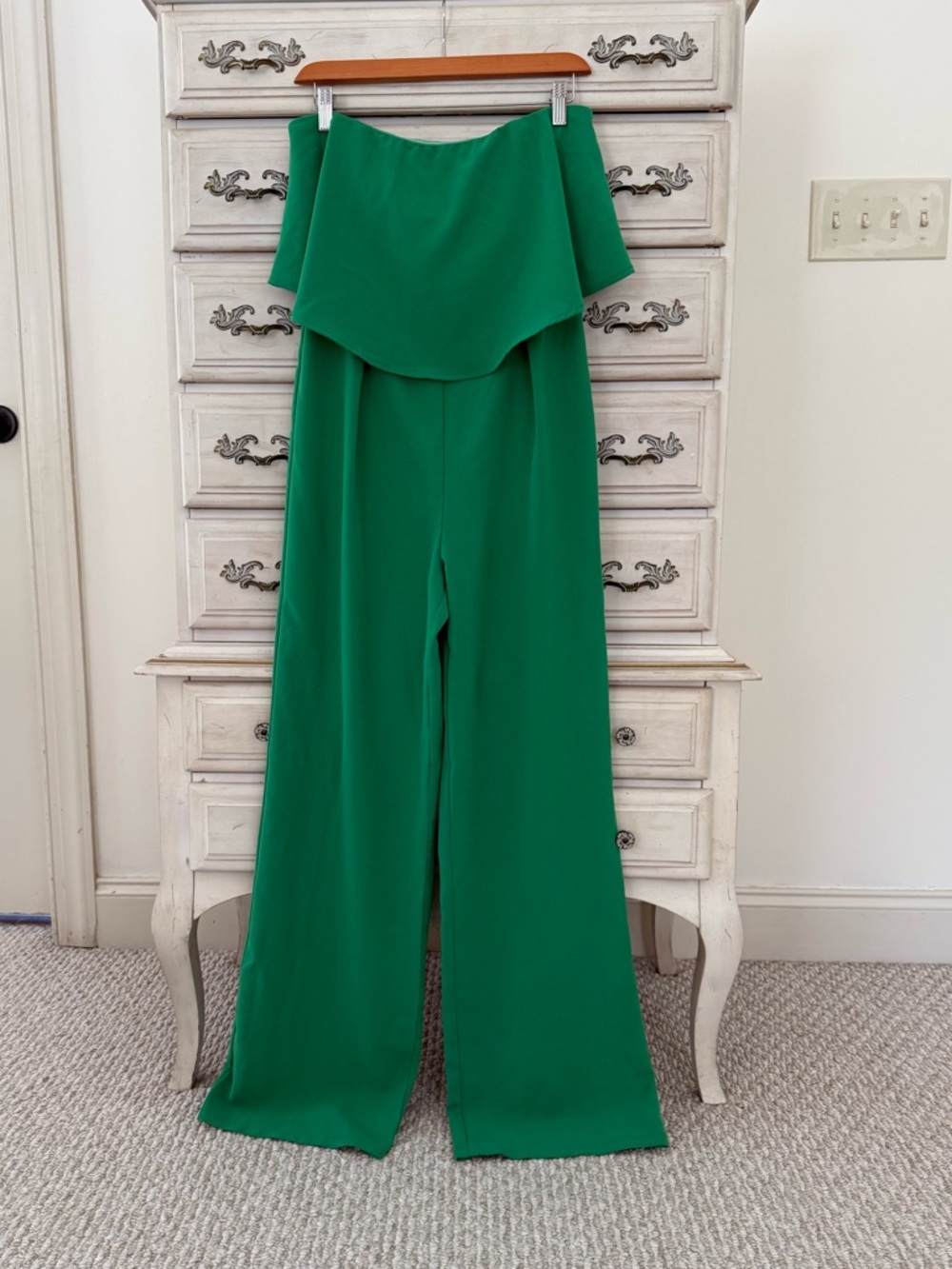 Boho Green Ruffle Strapless Wide Leg Jumpsuit